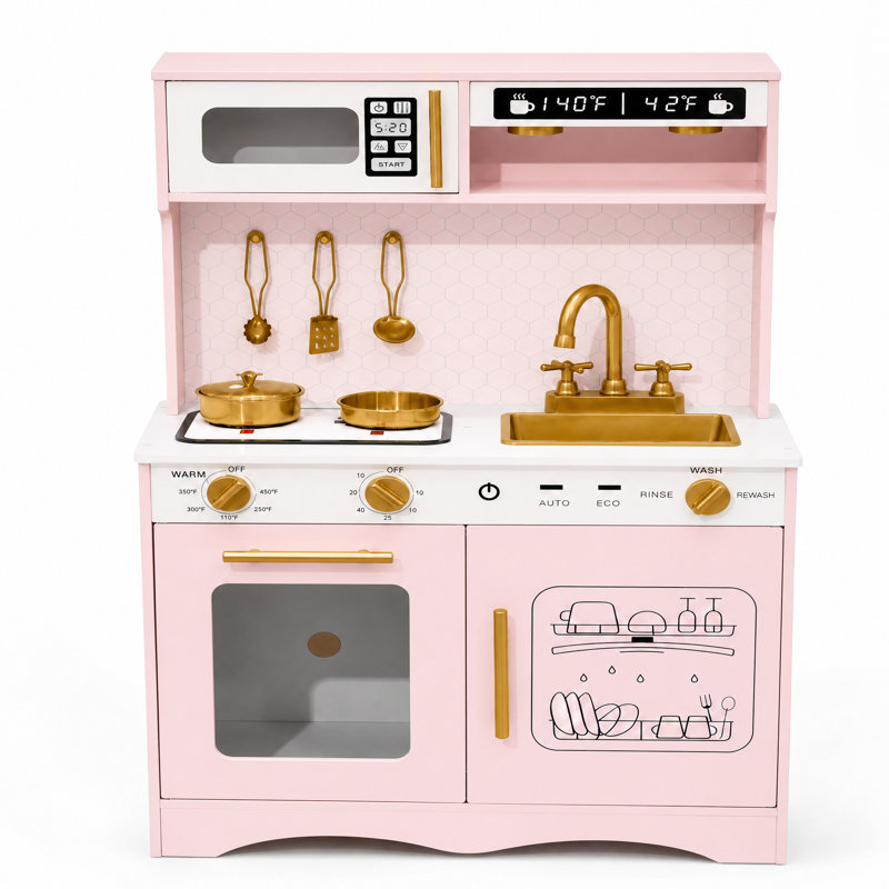 Cuisine en bois pour enfants avec lumières et sons, cuisine de jeu d'imitation avec accessoires pour les tout-petits de 3 à 8 ans