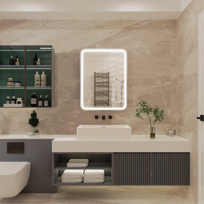 Miroir de salle de bain polyvalent anti-buée à DEL avec fonctions personnalisables