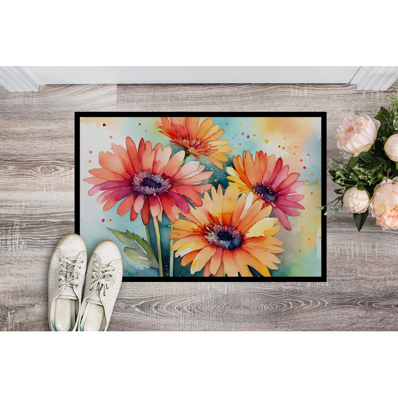 Paillasson Gerbera en aquarelle 18 x 27, L 18 po x L 27 po