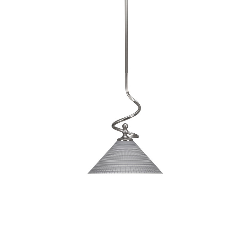 Mini-luminaire suspendu Portobello avec verre matricé gris 12 po, Nickel brossé
