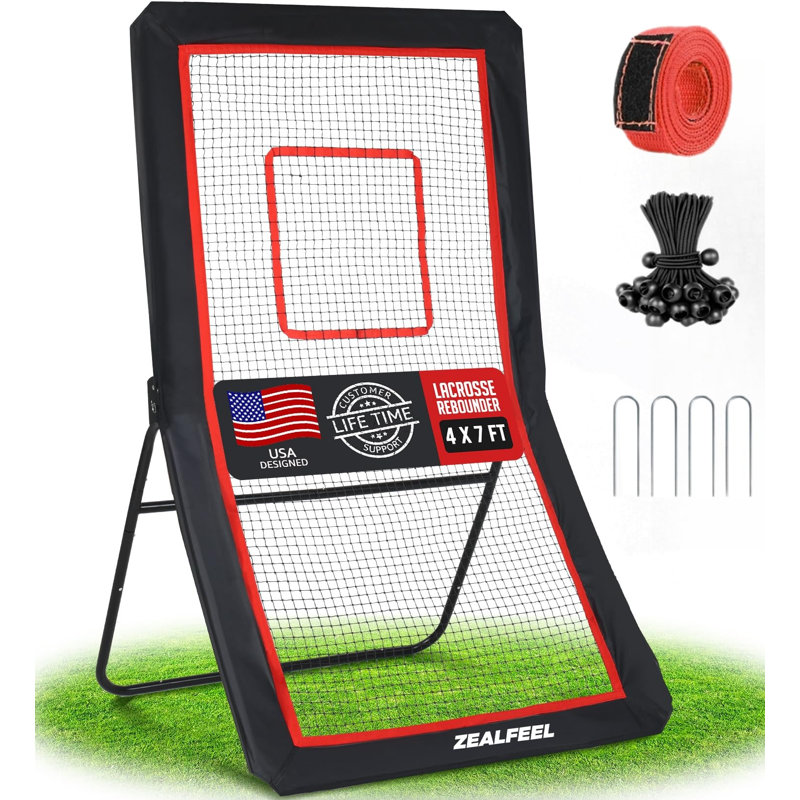 Zealfeel 4x7FT Lacrosse Rebounder with 5 Angles, Target Strip & Net for Multi-Sport Training, 38.1" H x 15.2" W x 4.7" D