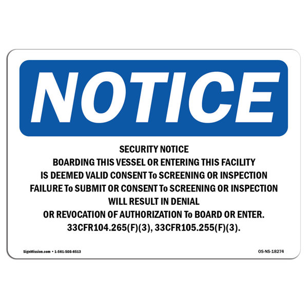 SignMission Security Notice Boarding This Vessel or Sign | Wayfair