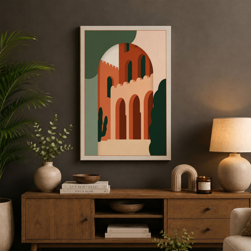 Terracotta Tower Modern - Wrapped Canvas, 24x16 - 61.0 x 40.6 cm, Teal Border