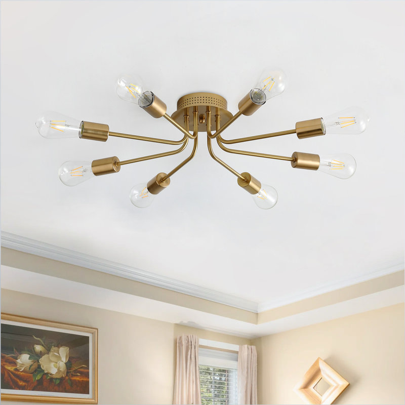 Plafonnier semi-encastré Bultema 8 E26, Or brossé, H 5,7 po x L 31,69 po
