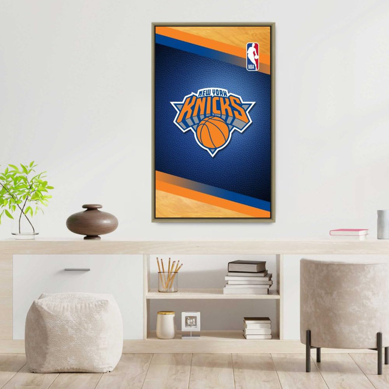 Art mural sur toile New York Knicks NBA - Équipe de basketball sous licence officielle, prête à être accrochée, Champagne