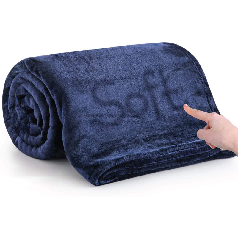 Zygi Reversible Mink Faux Plush Fur Fleece Throw/ Blanket, Navy, 200cm x 150cm	
