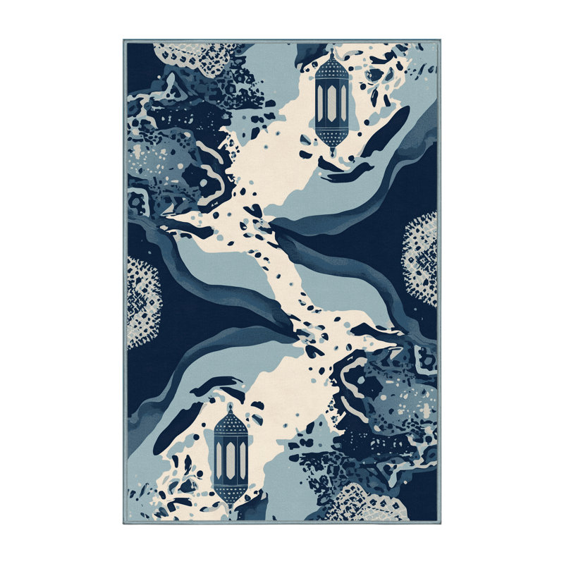 Soft Plush Eich Bold & Eclectic Modern Abstract Area Rug in Gray – SkyBlue Binding, 7x9