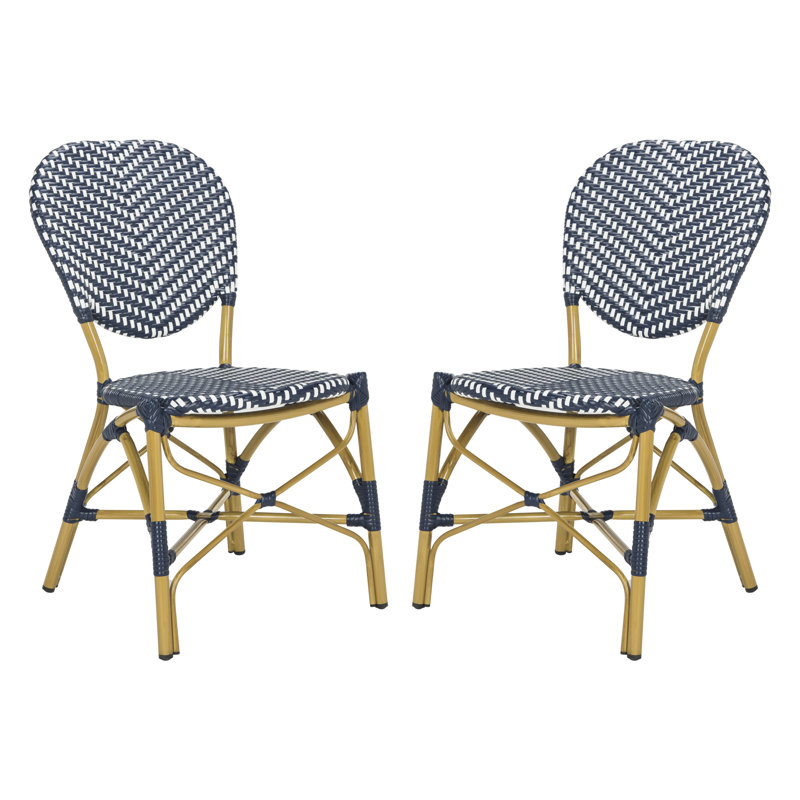 Chaise de patio empilable Oswaldo, Bleu marine/blanc