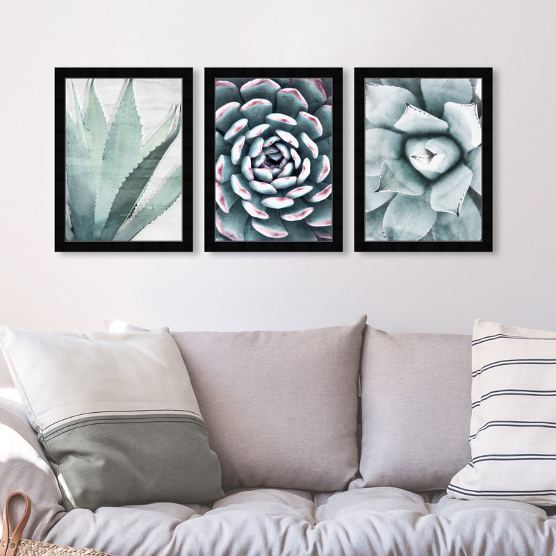 Floral et botanique 40834, ensemble de plantes grasses, 40834, ensemble de plantes grasses, vert et vert menthe, impression sur toile