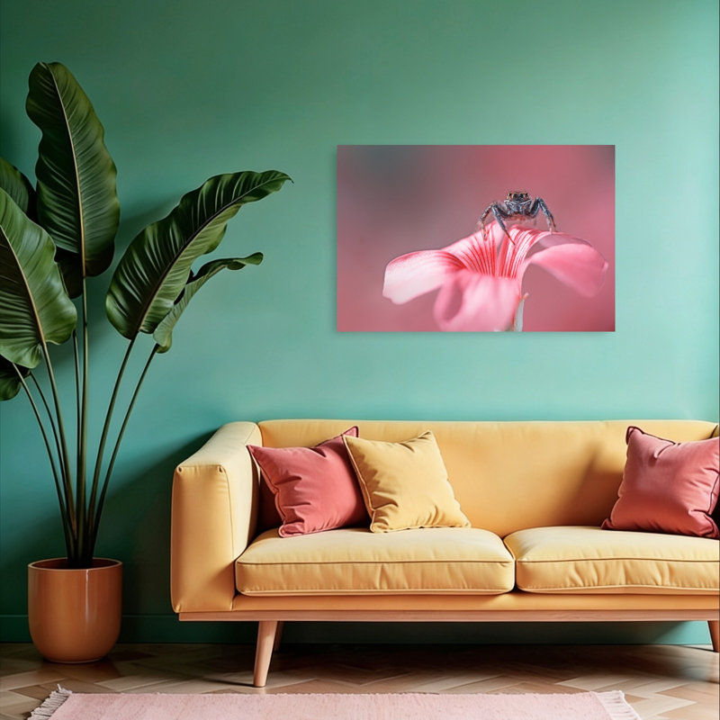 Jumping Spider Pink Blossom Delicate Spider Flower Nature Wall Art Print 1 Piece Wrapped Canvas Wall Art