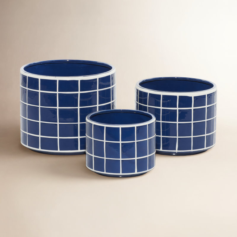 Ensemble de 3 vases de table Crete, Bleu / Blanc