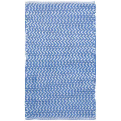 Herringbone French Blue White Outdoor Rug