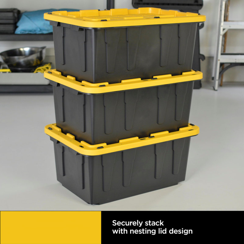 27-Gallon Black and Yellow Stackable Plastic Storage Containers with Lids