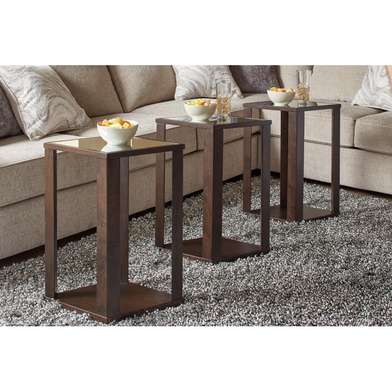 Siobhan Mirrored Glass Top Nesting Tables, Espresso