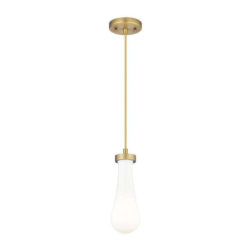 Luminaire suspendu 5 lumières Owego, Laiton brossé, Blanc brillant, H 11 po x l 4 po x P 4 po