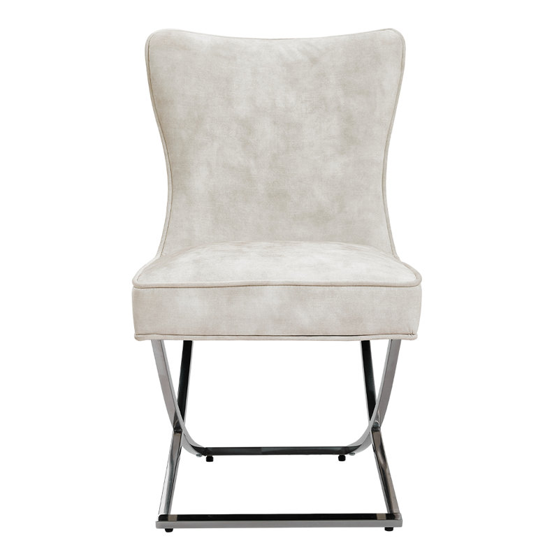 Geneva Upholstered Dining Chairs with Metal Base, Beige