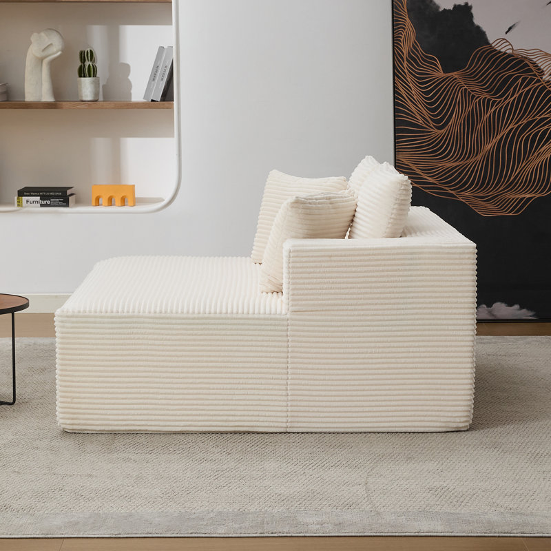 Chaise longue en velours côtelé de 57 po avec accoudoirs, coussins décoratifs et canapé-lit sans assemblage Brigitte