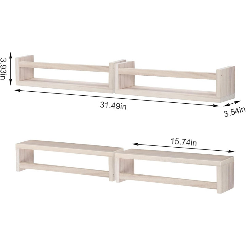 Poelm 4 Piece Floating Shelf, Natural Wood, Natural Wood