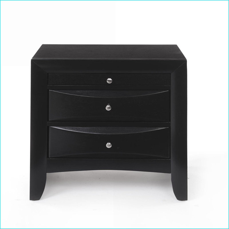 Table de chevet moderne à 2 tiroirs avec plateau supérieur - Structure en bois massif, Noir