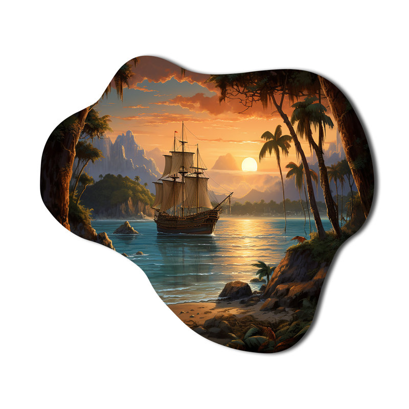 Bateau pirate, îles perdues - Sculpture murale asymétrique en métal pirate, H 22 po x l 30 po