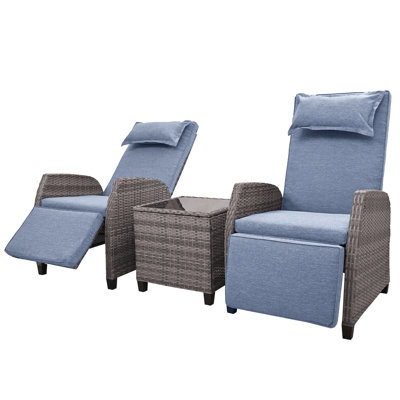 Outdoor Rattan Two-Person Combination With Coffee Table, Adjustable
