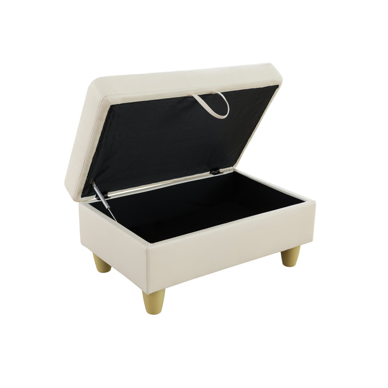 Faux Leather Ottoman, White Faux Leather, Beige