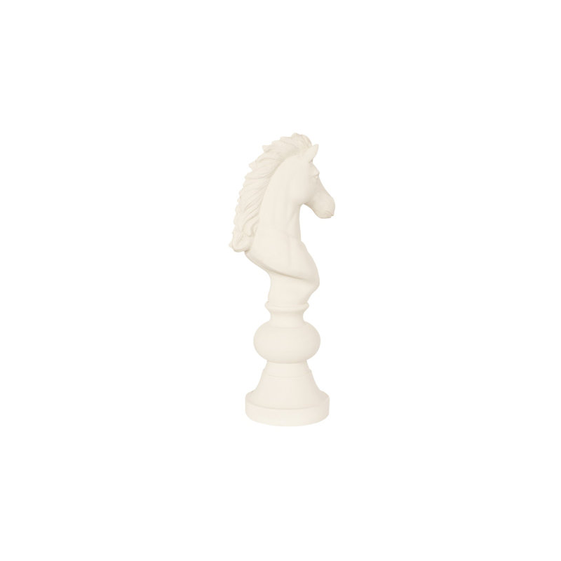 Small Cast Stone Knight Chess Sculpture, Off White
