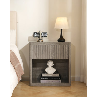 Table de chevet cannelée avec tiroirs, table de chevet en bois avec rangement, table de chevet pour chambre à coucher, salon, tables de bout avec canapé	