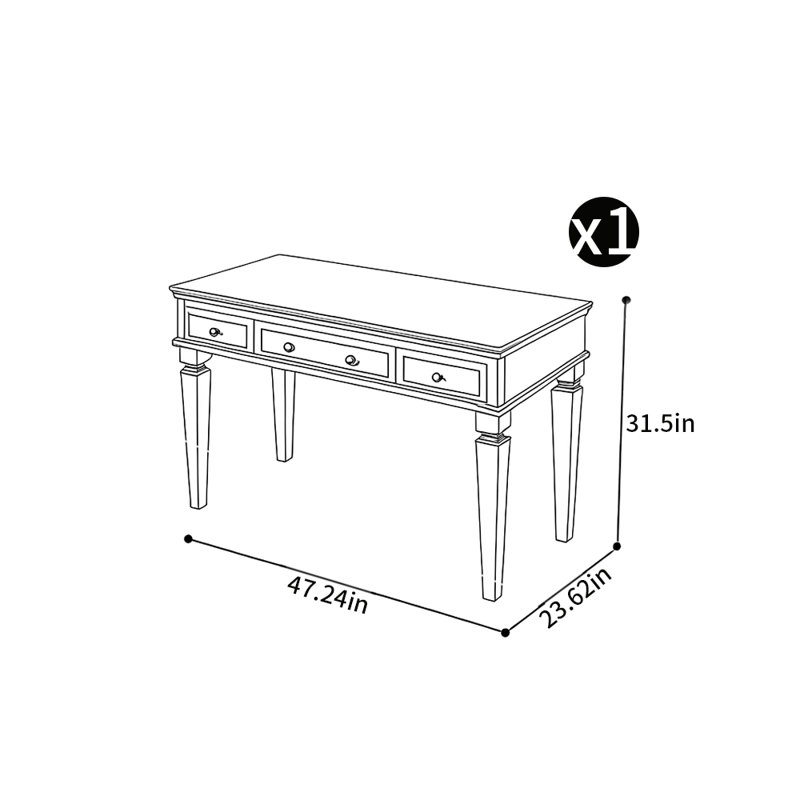 Bureau en bois massif, H 31,5 po x l 47,24 po x P 23,62 po