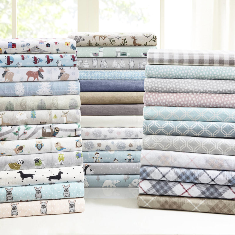 Ensemble de draps 4 pièces avec imprimé blanc Village, Ensemble de draps pour taille de lit double et deu