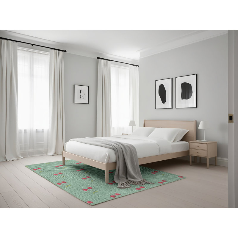 Tapis vert / rose à motifs, Rectangle 5 pi x 7 pi