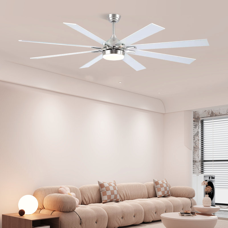 72" 8-blade Large Ceiling Fans Modern Farmhouse Indoor With Lights And Remote, Nickel