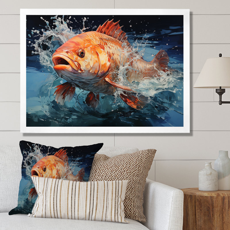 Pêche - prise colorée - impression, H 16 po x l 32 po x P 1 po, Cadre simple blanc