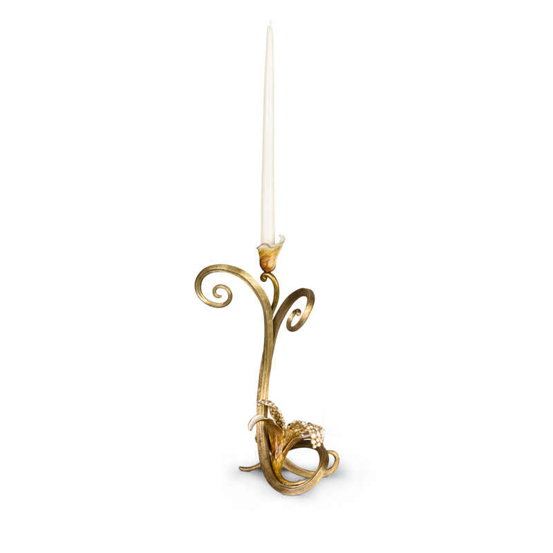 16.5" Golden Handcrafted Metal Tabletop Candlestick