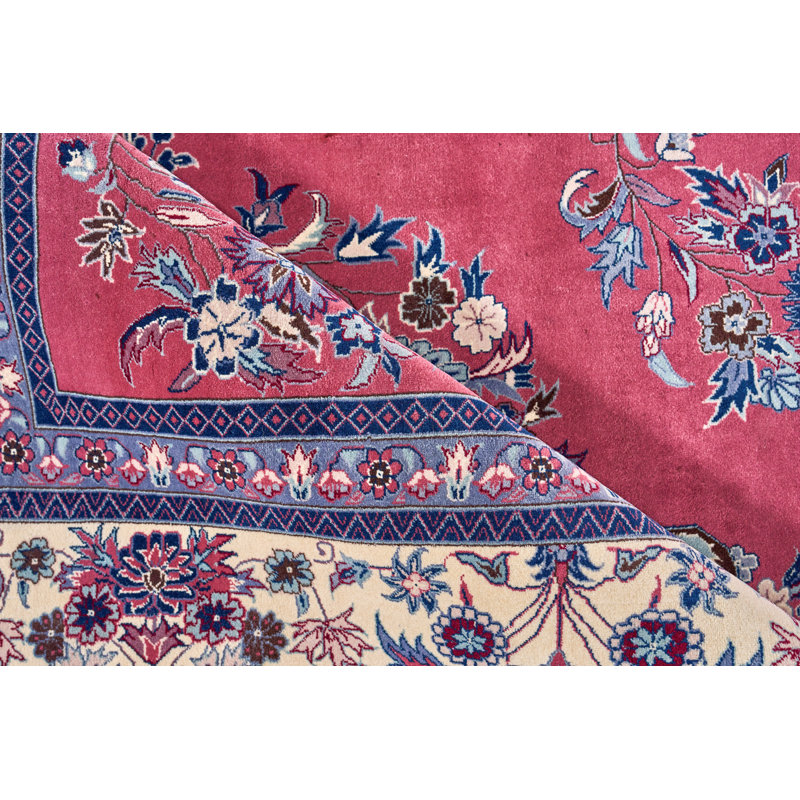Handmade Pink Floral Wool Rectangular Area Rug 8'4" x 10'2"