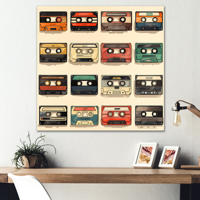 Retro Cassette Tape Collection II - Cassette Tapes Wall Art, Black Single Picture Framed, 30" H x 30" W x 1.5" D