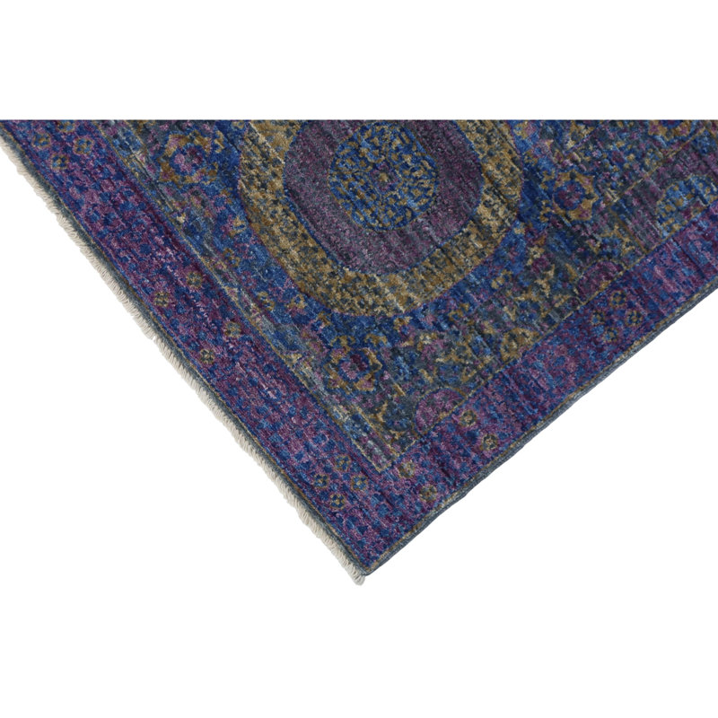Hand Knotted Wool Area Rug in Gray And Purple
