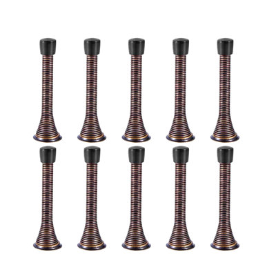 Fixturedisplays® 10PK Spring Door Stops With Black Rubber Bumper Tips, 3-1/10" Flexible Steel Spring Door Stop Stopper -10PK