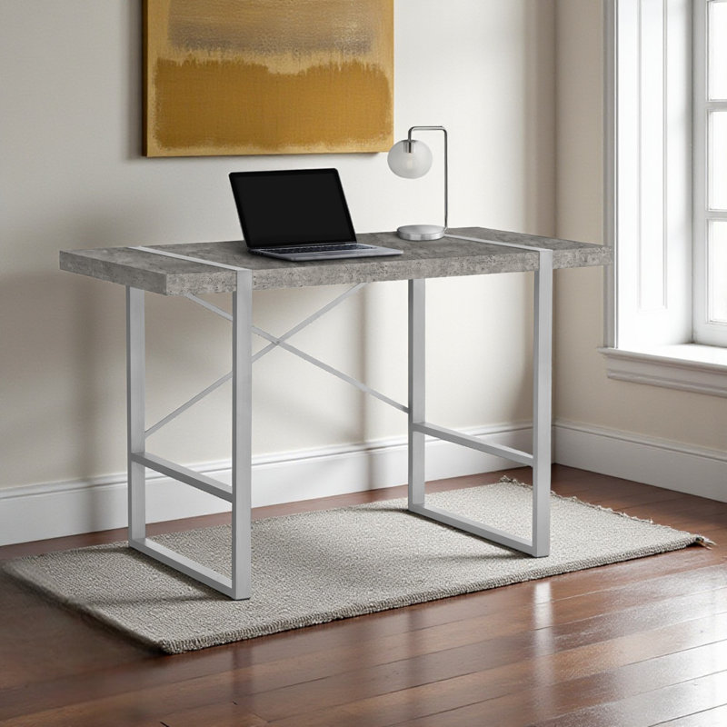 Curtice Gray Finished Computer Desk With Silver Metal Leg, 29.79" H X 48.82" W X 23.54" D
