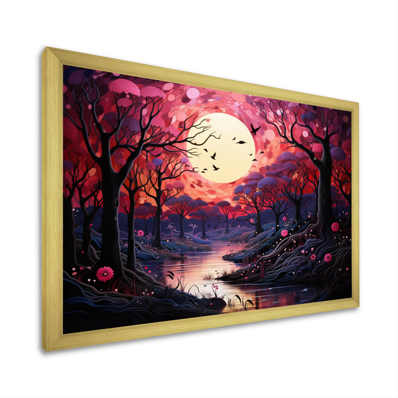Paysage romantique fondant des cœurs II, H 34 po x l 44 po x P 1,5 po, Cadre doré à une seule photo