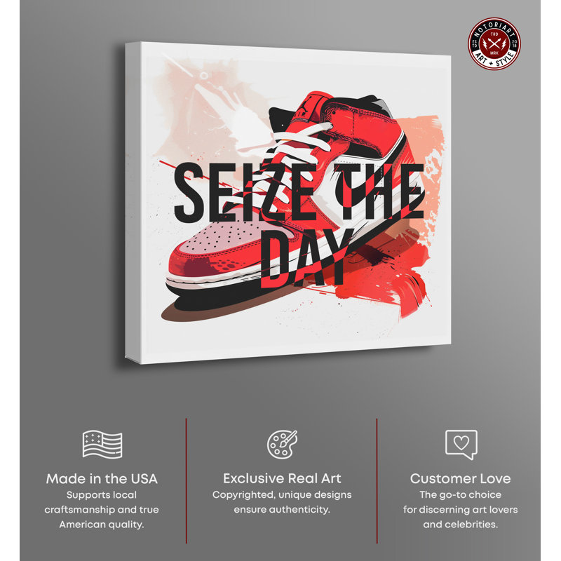 Seize The Day Red and Black Canvas Motivational Quote Art