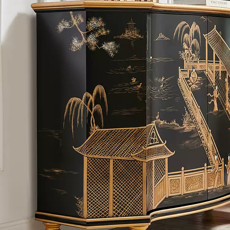 Black Hand-Painted Accent and Buffet Cabinet