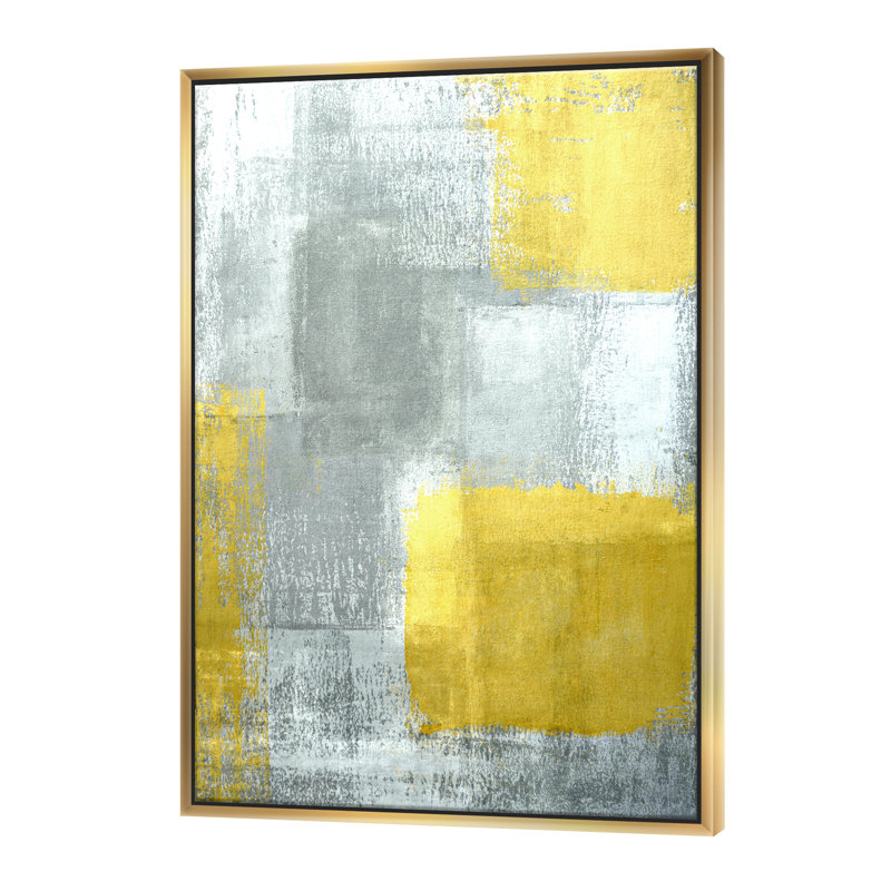 «Gray and Yellow Blue Abstract», reproduction d'art sur toile, H 46 po x l 36 po x P 1,5 po, Cadre flottant doré