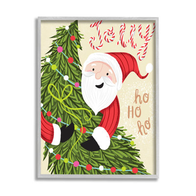 «Festive Jolly Santa Claus Playful Christmas Tree», ferme rustique surdimensionnée, estampe numérique, art texturé par Arrolynn Weiderhold