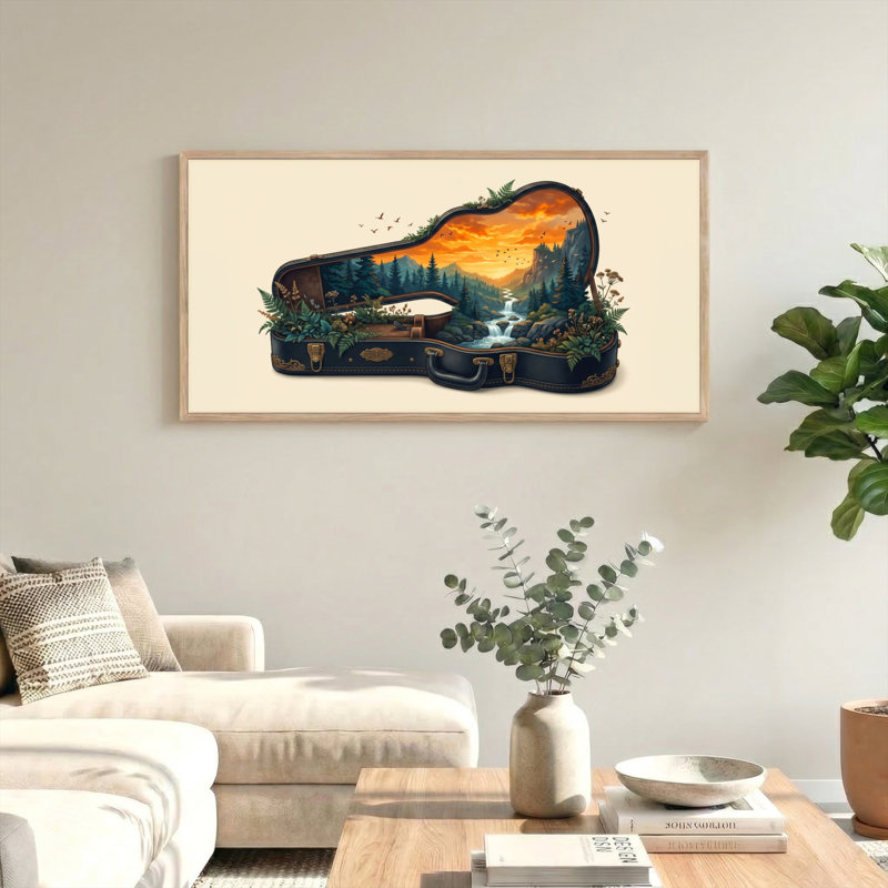 Ensemble de 1 tableau sur toile représentant un paysage de guitare, 40“W x 20”H, Natural