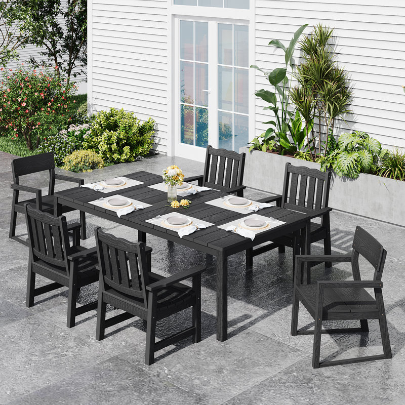 Ensemble de salle à manger rectangulaire pour 6 personnes L 63 po avec 6 chaises, Noir