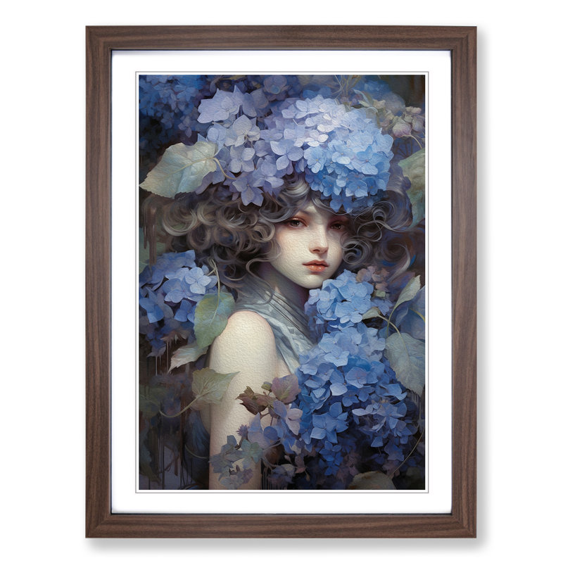 Hydrangea Tachisme - Framed Print, 46cm H x 34cm W x 2cm D, Walnut Framed