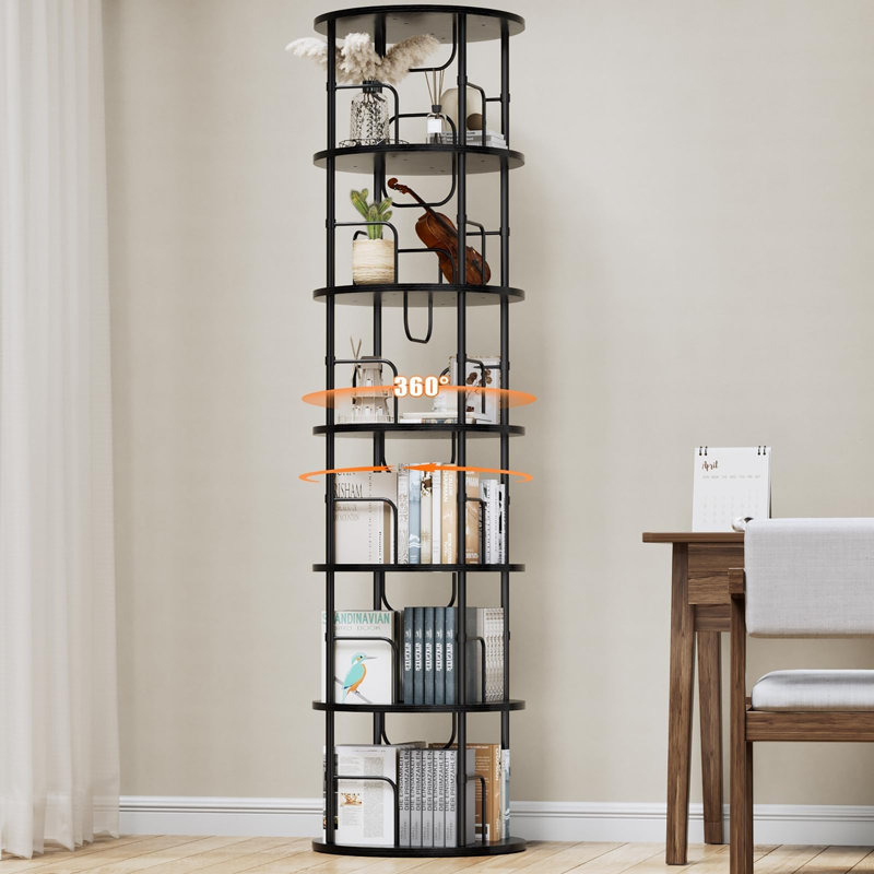 6-Tier Stackable Rotating Bookshelf, Black