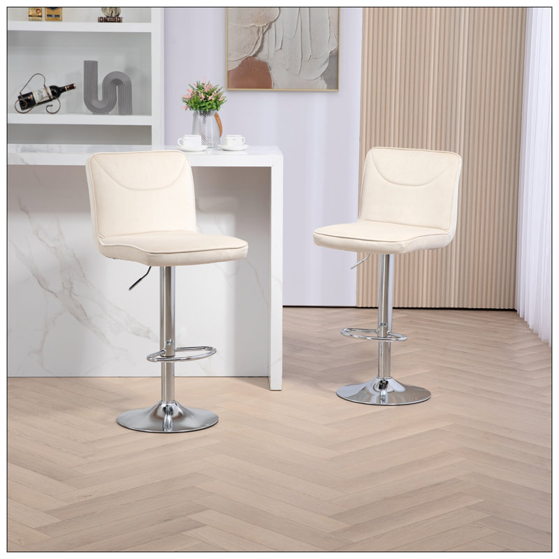 Daelin Swivel Upholstered Velvet Adjustable Height Counter Stool, Ivory/Silver