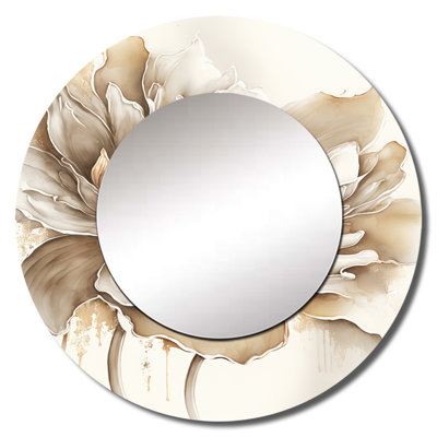 Stephina Indigold Beige Flower III - miroir mural décoratif floral, miroir rond beige, impression d'art en métal